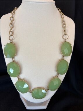 Gold Chain Green Jade? Statement Necklace by